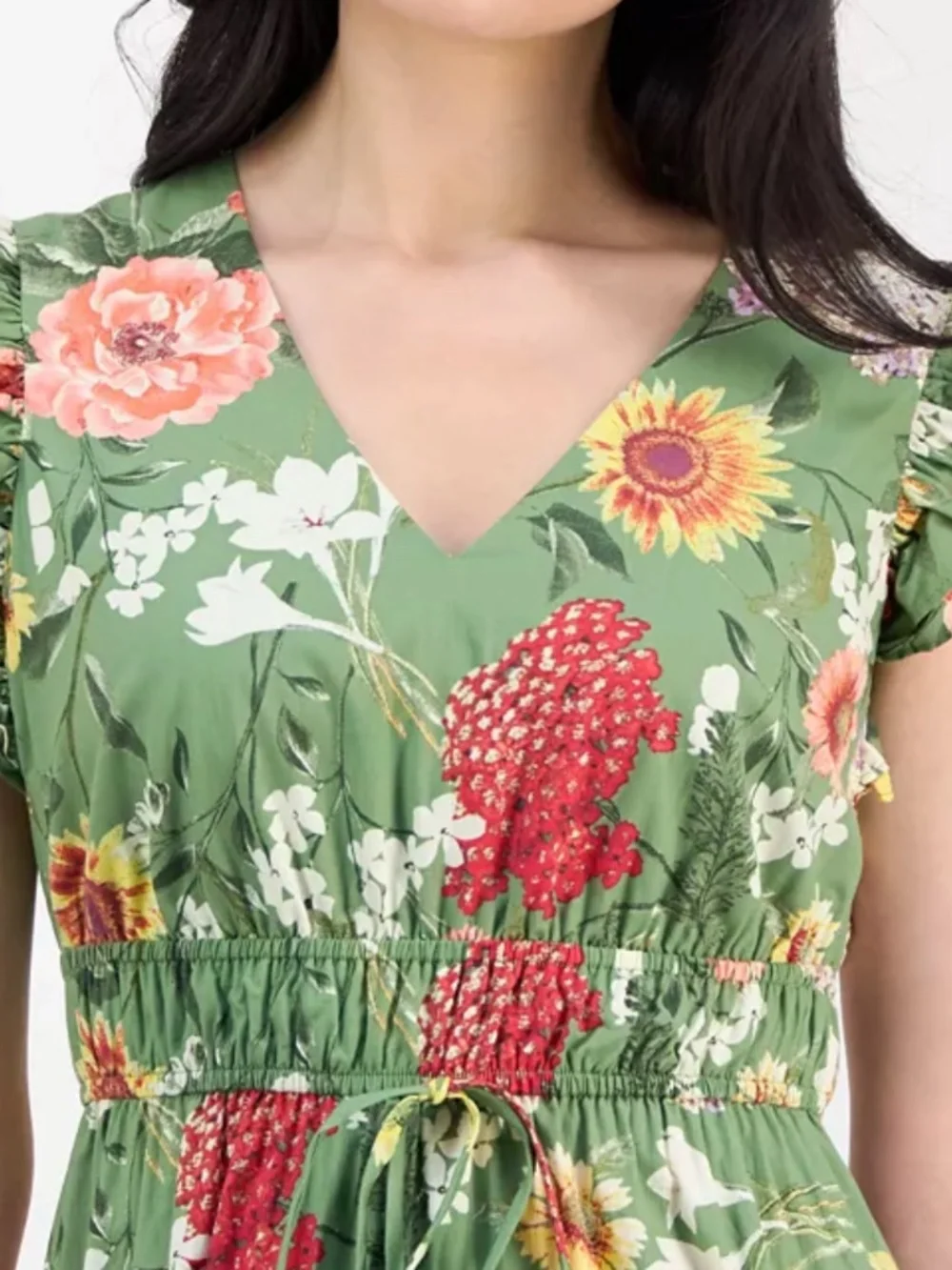 Anne Klein Green Floral Tiered Midi Dress Cottagecore Garden Party Large - Picture 10 of 13